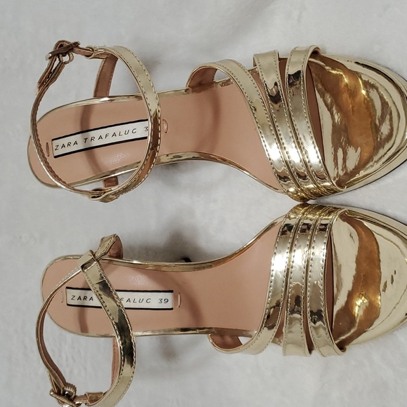Zara Trafaluc ankle strap heel shoes 39 gold (Ss30) - Picture 7 of 9